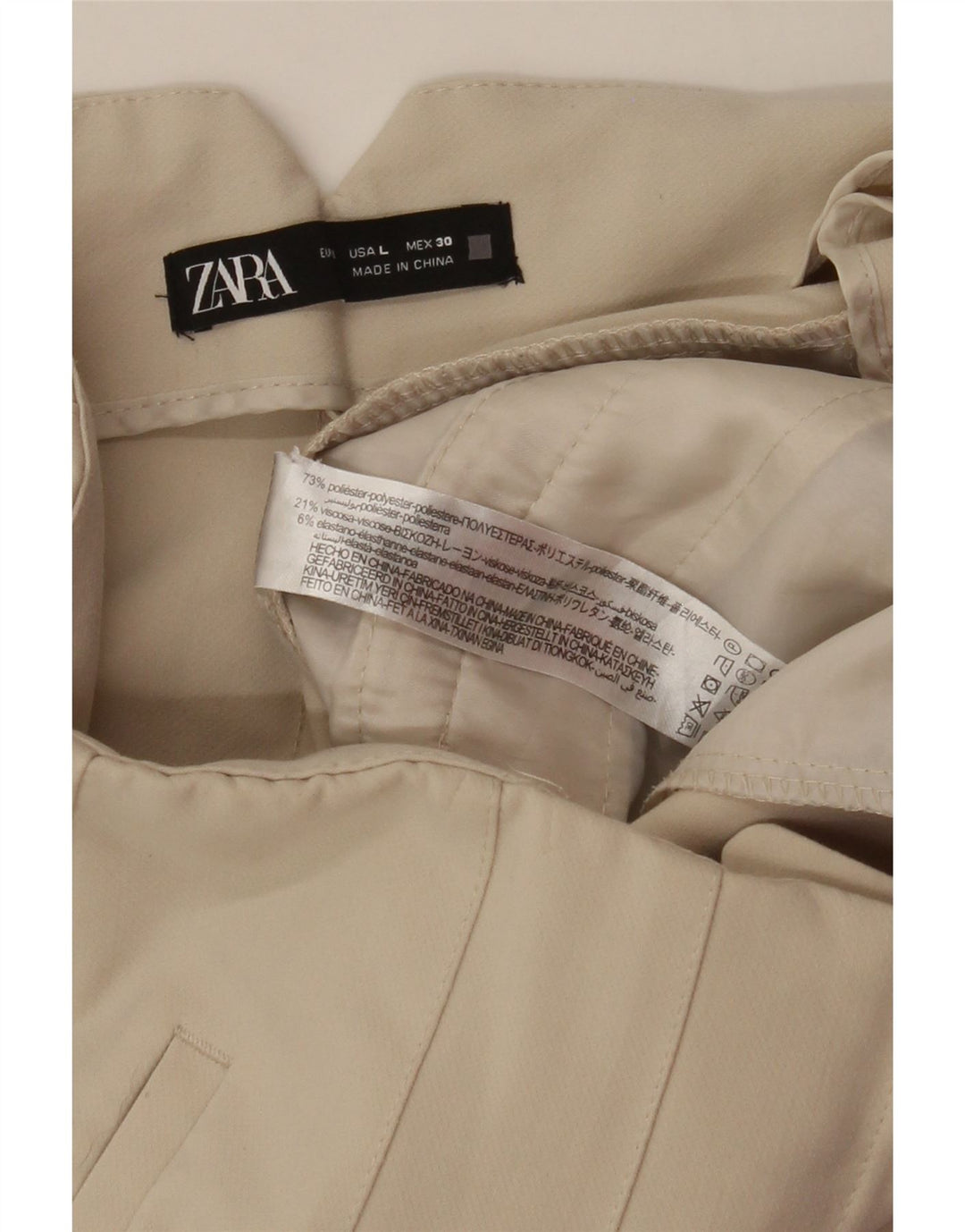 ZARA Womens Tapered Chino Trousers Large W30 L26 Beige Polyester Vintage Zara and Second-Hand Zara from Messina Hembry 