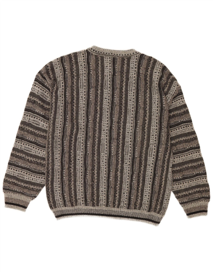 Męski sweter Nara Maglie o regularnym kroju z okrągłym dekoltem i dużymi szarymi paskami