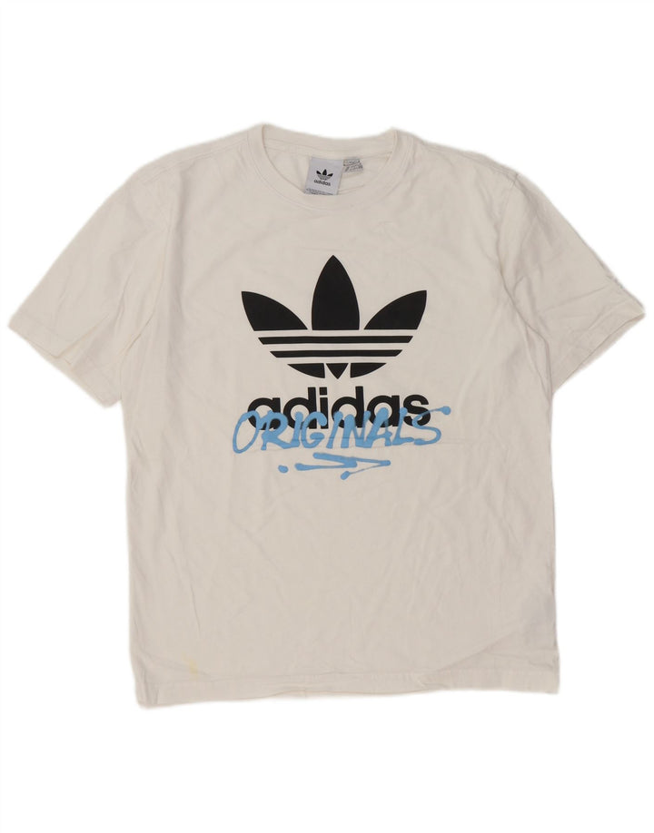 Męska koszulka z grafiką Adidas, średnia, biała bawełna