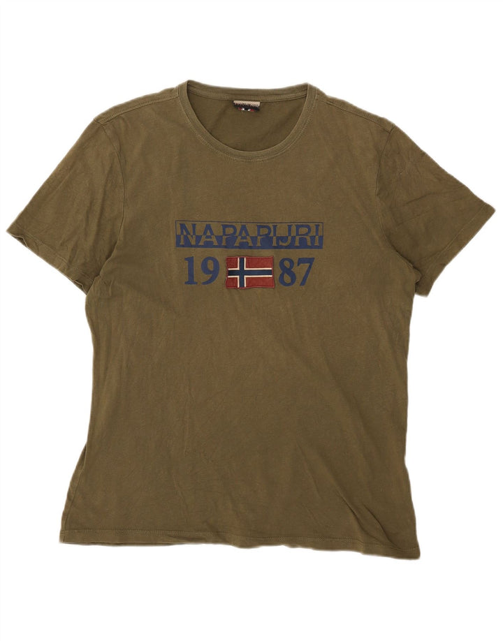 Męski T-shirt z grafiką Napapijri, duży, khaki