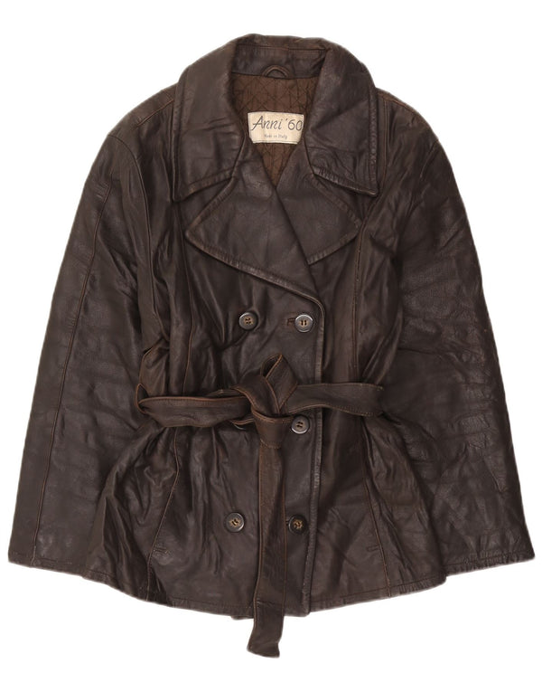 Damska kurtka skórzana dwurzędowa VINTAGE IT 46, duża brązowa skóra