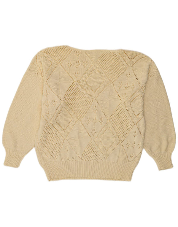 Vintage męski sweter z dekoltem w łódkę UK 16, duży, w kolorze złamanej bieli Argyle/diament