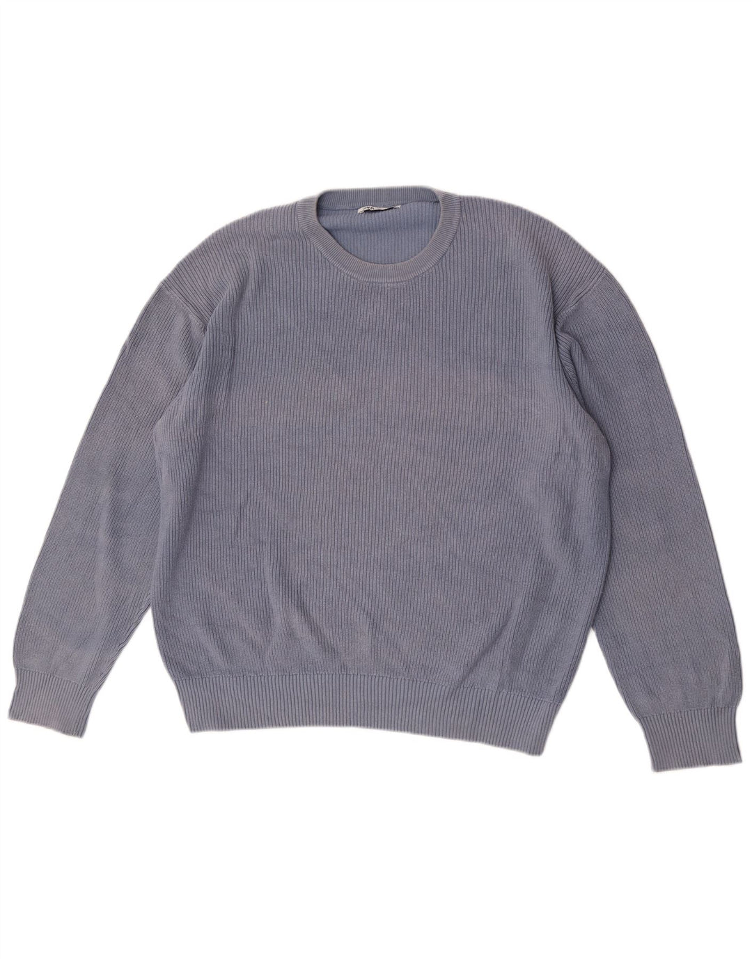 Męski sweter z okrągłym dekoltem Zara, duży, niebieski, bawełniany