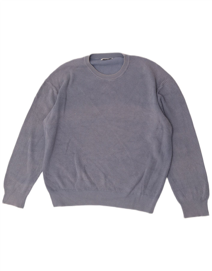 Męski sweter z okrągłym dekoltem Zara, duży, niebieski, bawełniany