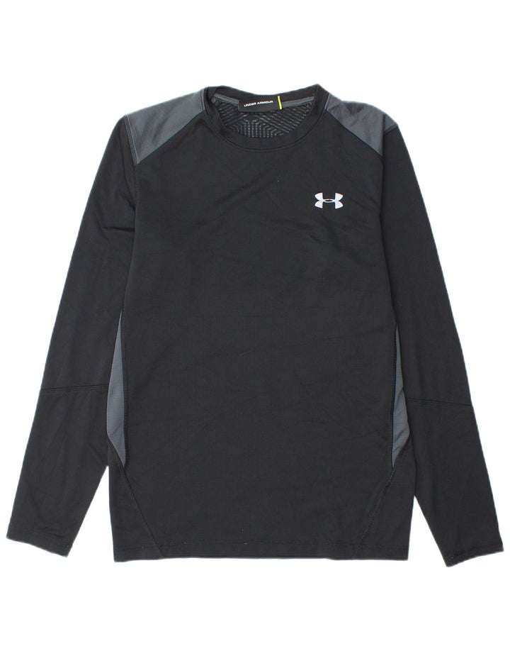 UNDER ARMOUR Męski top z długim rękawem, mały, czarny, z blokami kolorów, poliester