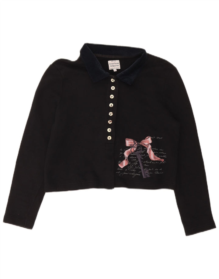 Damska koszulka polo o kroju oversize z grafiką BENETTON UK 10, mała czarna