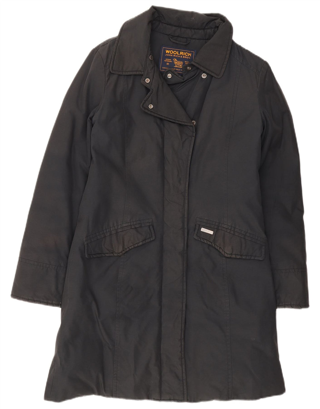 Damski płaszcz puchowy Woolrich UK 10 Small, czarny, bawełniany