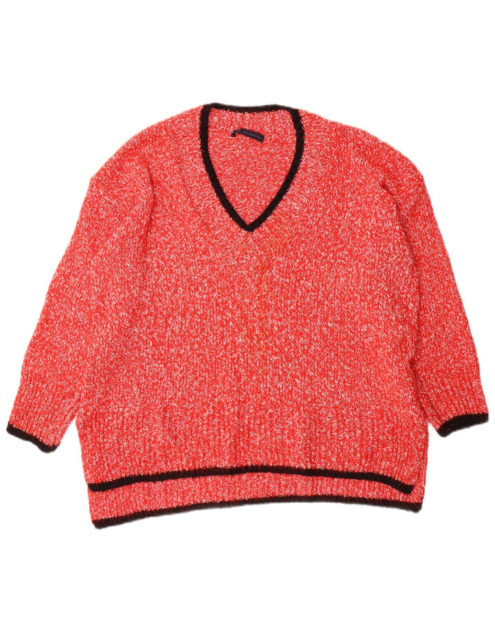 Marks & Spencer Damski sweter z dekoltem w kształcie litery V, UK 16, duży, czerwony poliester