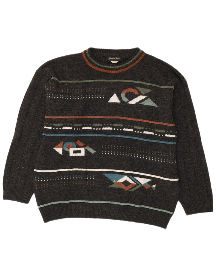 Męski sweter z okrągłym dekoltem w stylu vintage IT 48/50 Średni granatowy geometryczny