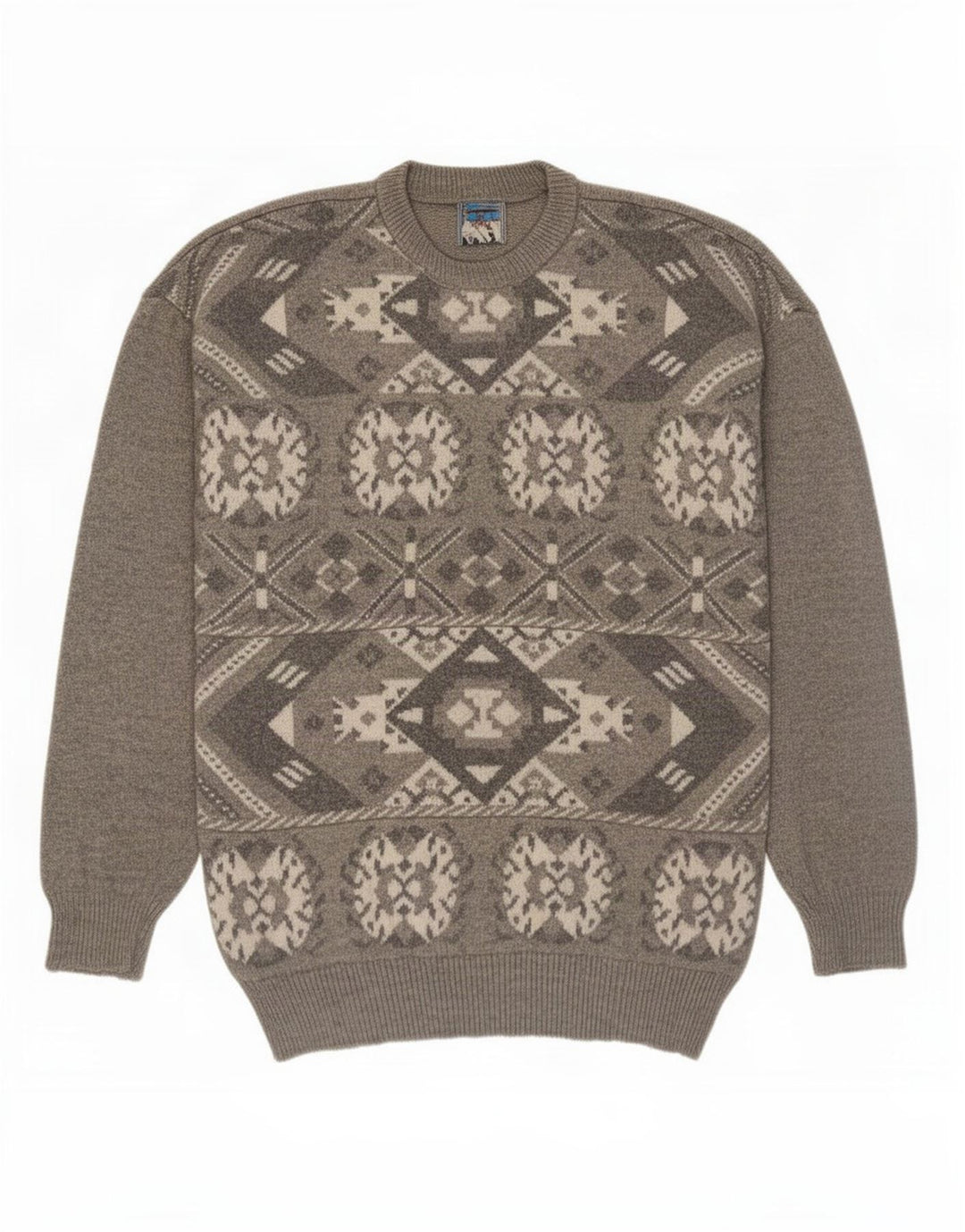 Vintage męski sweter z okrągłym dekoltem, średnio szary Fair Isle