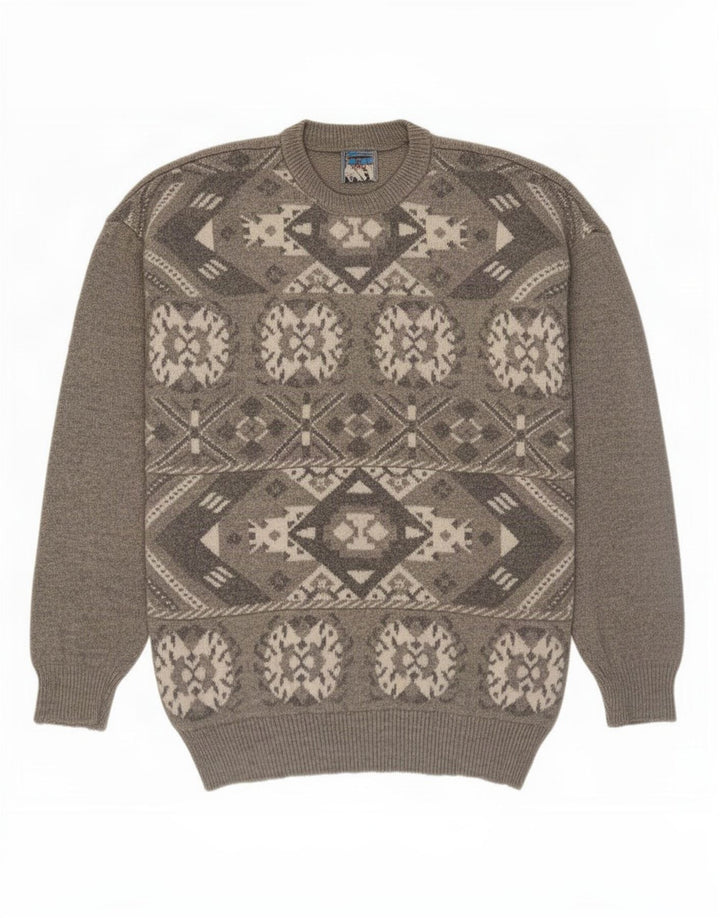 Vintage męski sweter z okrągłym dekoltem, średnio szary Fair Isle