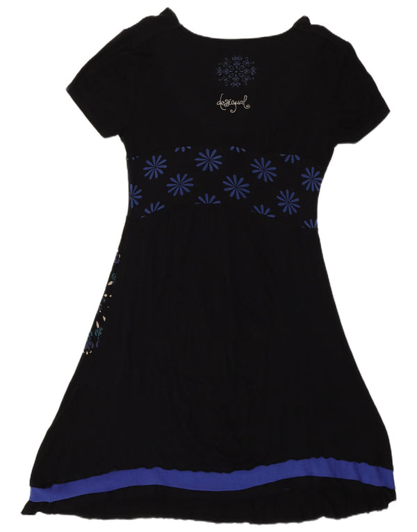 Desigual Womens T-Shirt Dress UK 14 Large Black Floral