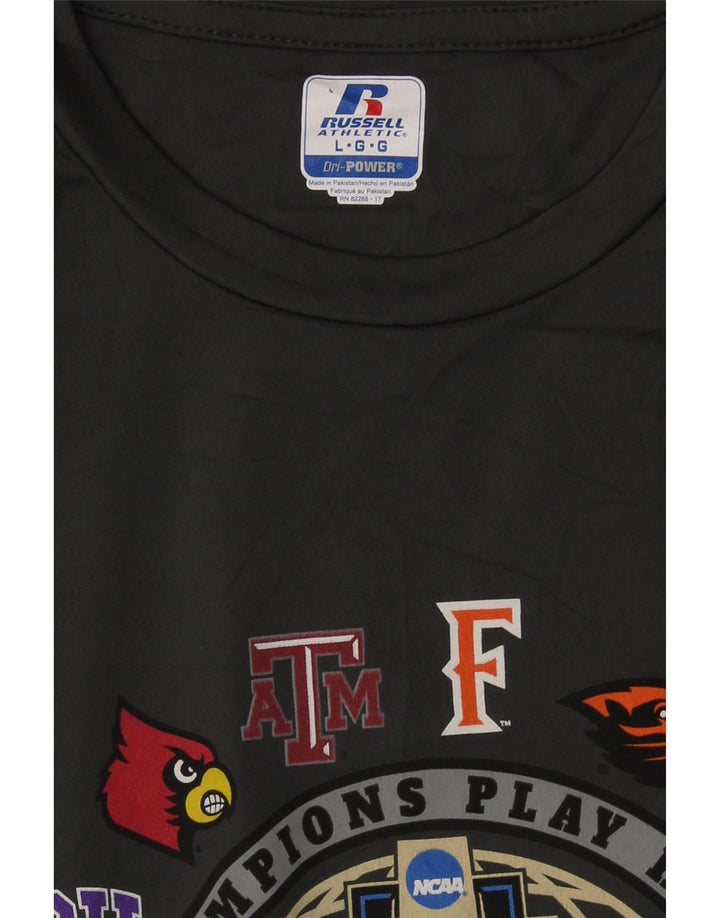 RUSSELL ATHLETIC Mens Dri-Power Graphic T-Shirt Top Large Grey Polyester Vintage Russell Athletic and Second-Hand Russell Athletic from Messina Hembry 