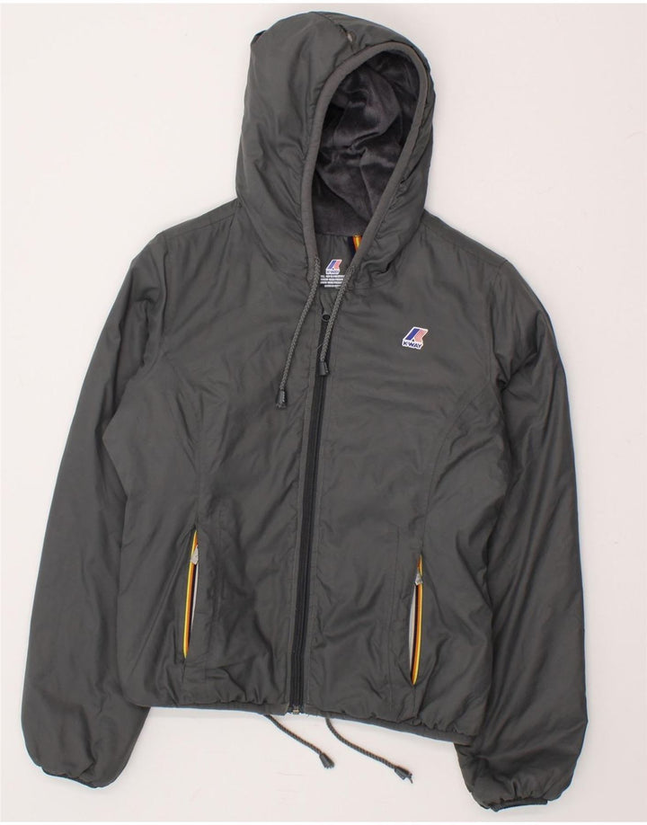 K-WAY Girls Hooded Windbreaker Jacket 7-8 Years Grey Polyamide Vintage K-Way and Second-Hand K-Way from Messina Hembry 