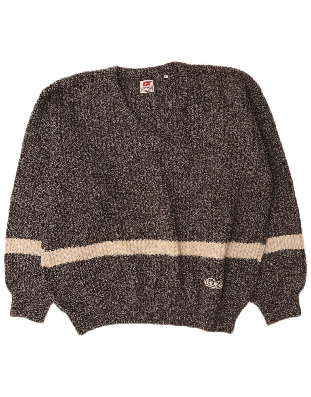Męski sweter Levi's z dekoltem w kształcie litery V, duży, szary, wełniany z blokami kolorów