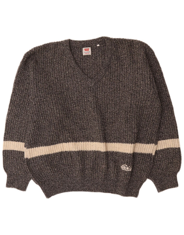 Męski sweter Levi's z dekoltem w kształcie litery V, duży, szary, wełniany z blokami kolorów