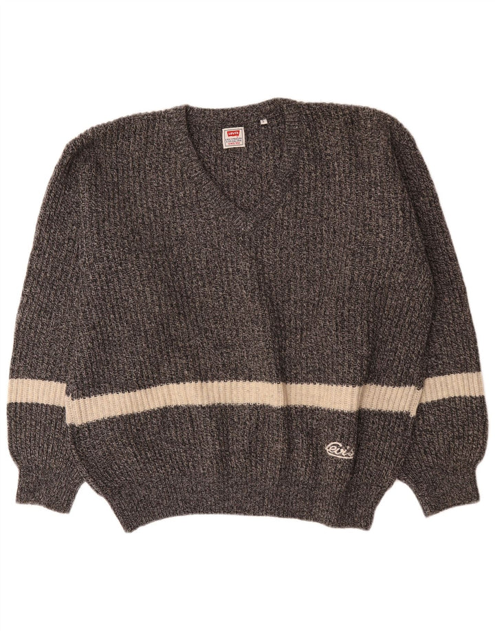 Męski sweter Levi's z dekoltem w kształcie litery V, duży, szary, wełniany z blokami kolorów