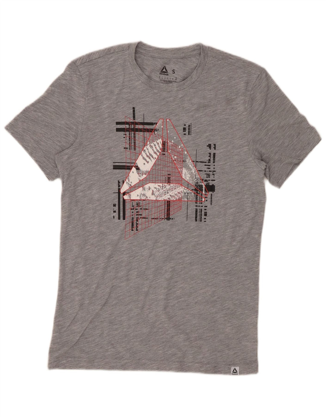 Męski T-shirt z grafiką REEBOK, mały, szary, nakrapiany poliester