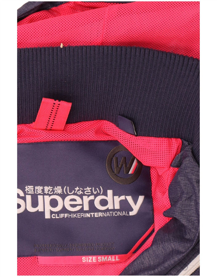 Damska kurtka przeciwdeszczowa z kapturem Superdry UK 10, mała, granatowa, nylonowa