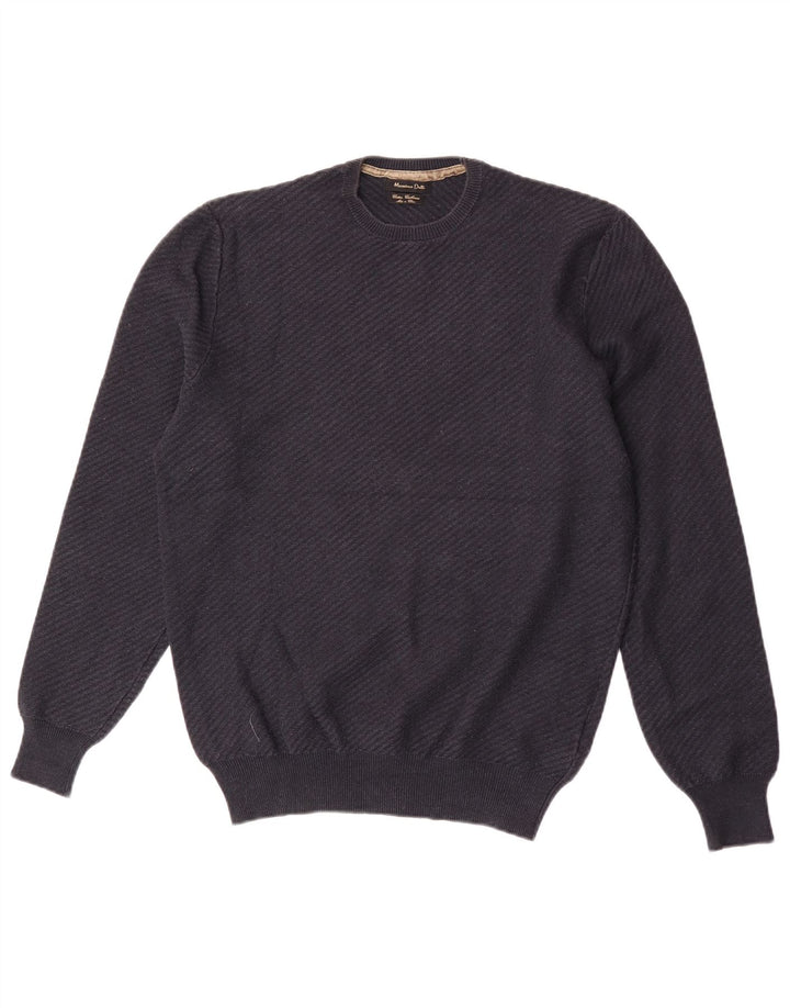 Męski sweter z okrągłym dekoltem Massimo Dutti, średni granatowy, bawełniany