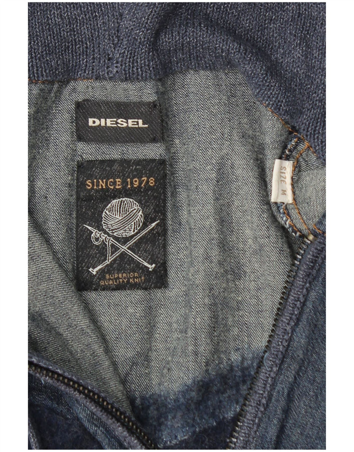 DIESEL Womens Zip Hoodie Sweater UK 12 Medium Blue Colourblock