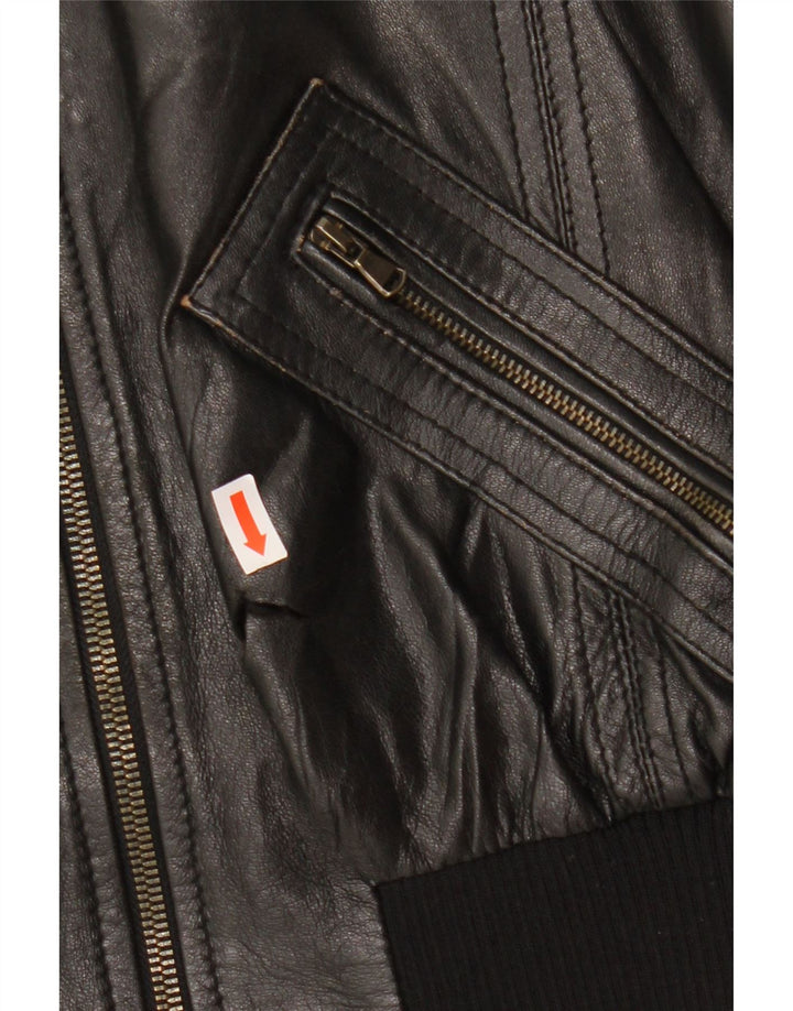 Damska kurtka skórzana CINTI Crop Bomber IT 46, duża czarna skóra