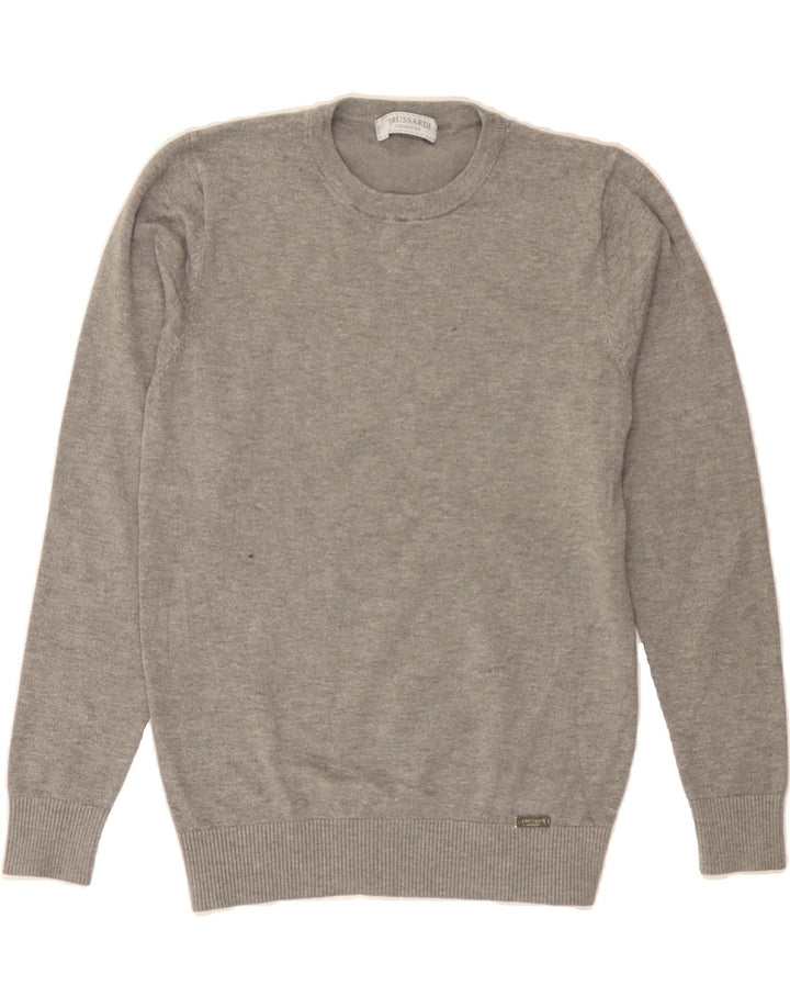 TRUSSARDI Womens Crew Neck Jumper Sweater UK 14 Medium Grey Vintage Trussardi and Second-Hand Trussardi from Messina Hembry 