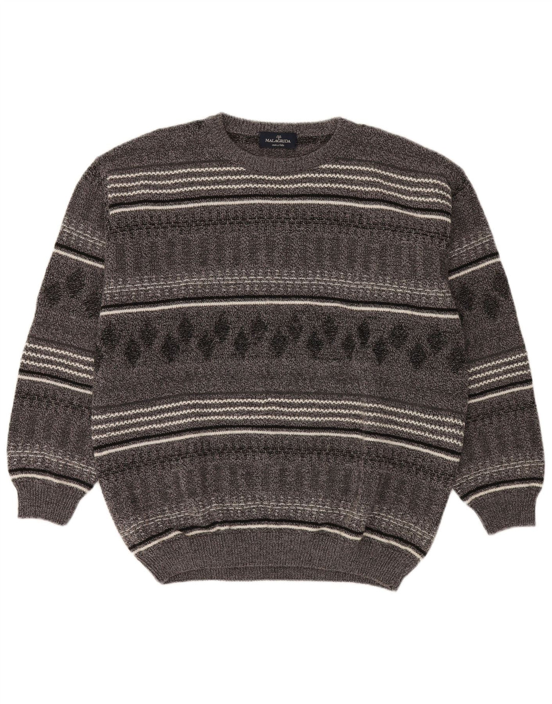 Męski sweter z dekoltem w łódkę Malagrida 2XL, szara wełniana w paski
