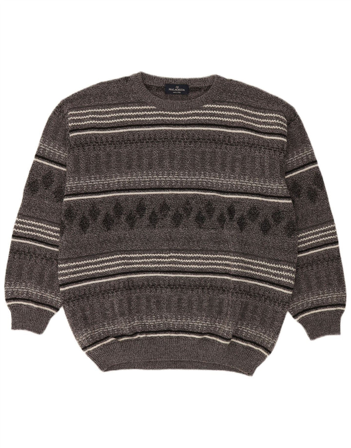 Męski sweter z dekoltem w łódkę Malagrida 2XL, szara wełniana w paski