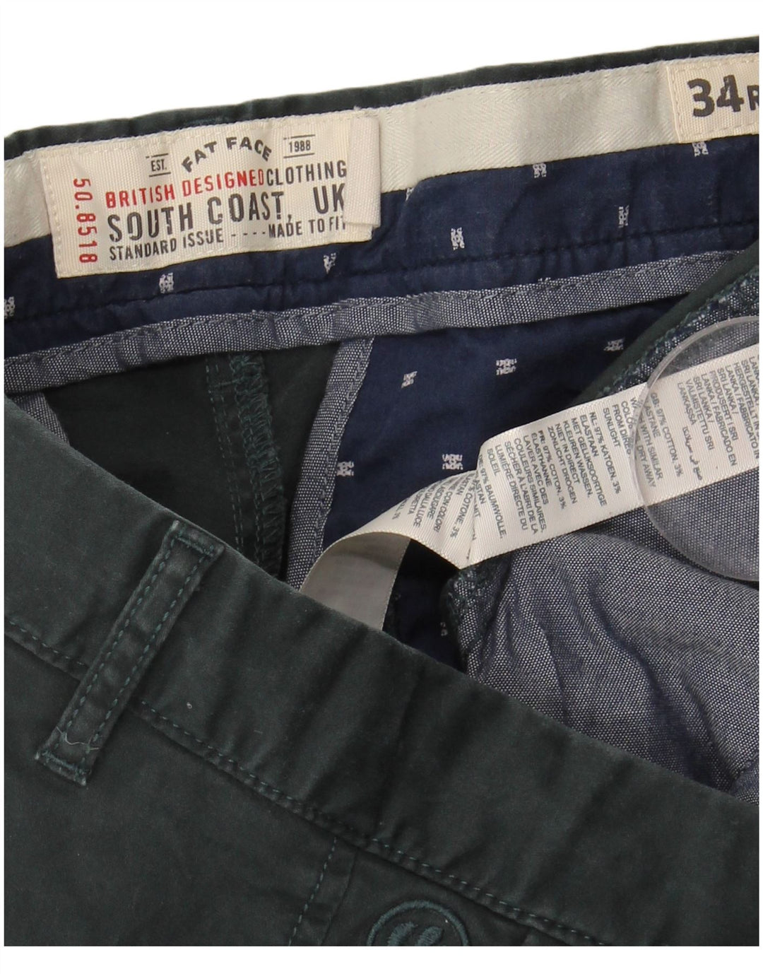 Męskie spodnie typu slim chino FAT FACE W34 L30 Zielona bawełna