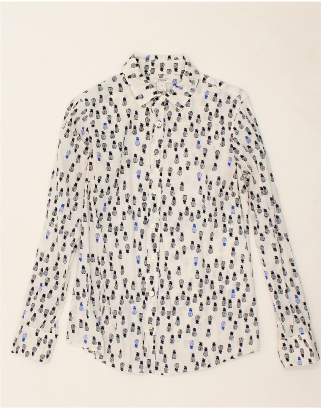 J. CREW Womens Abstract Pattern Shirt UK 6 XS White Cotton Vintage J. Crew and Second-Hand J. Crew from Messina Hembry 