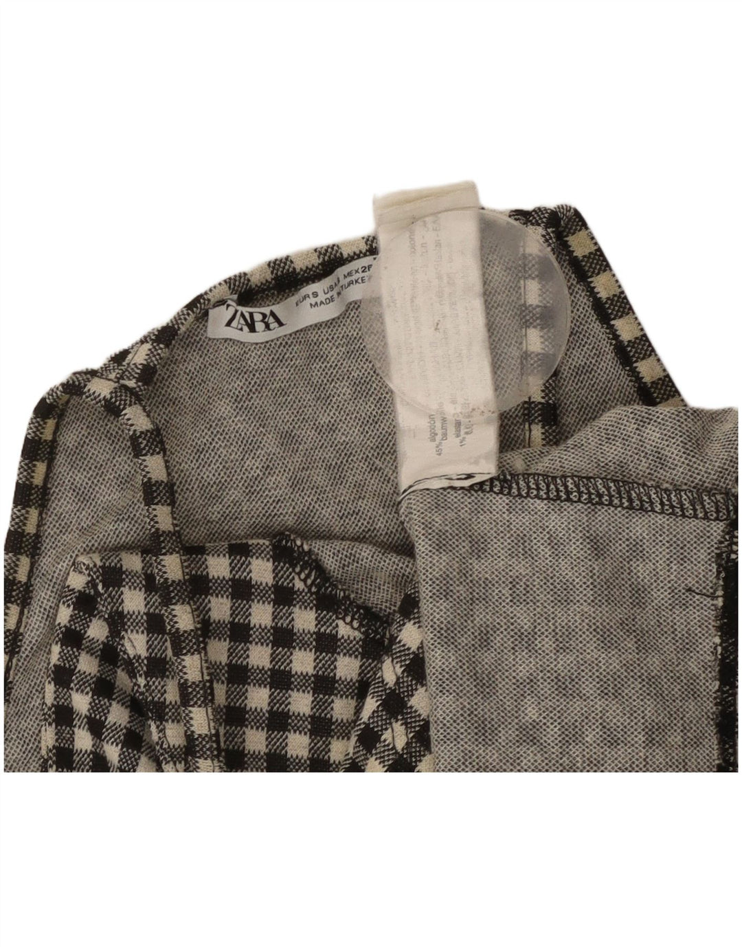 Krótki top damski ZARA UK 8, mały, czarny, bawełniany w kratkę