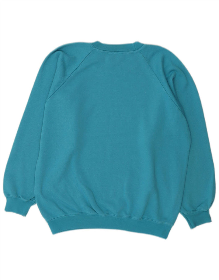 Damska bluza z grafiką w stylu vintage, UK 14, średnia niebieska bawełna