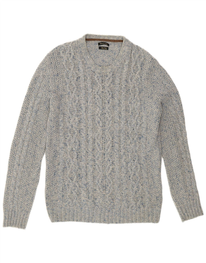 Męski sweter Massimo Dutti z okrągłym dekoltem, duży, niebieski, wełniany w cętki