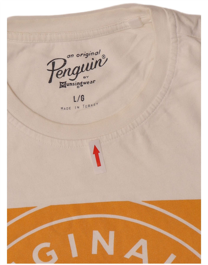 Męski T-shirt z grafiką Pingwin, duży, biały, bawełniany