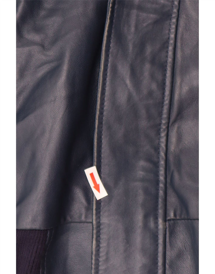 Damska kurtka skórzana z kapturem VINTAGE UK 14, duża, granatowa, skórzana