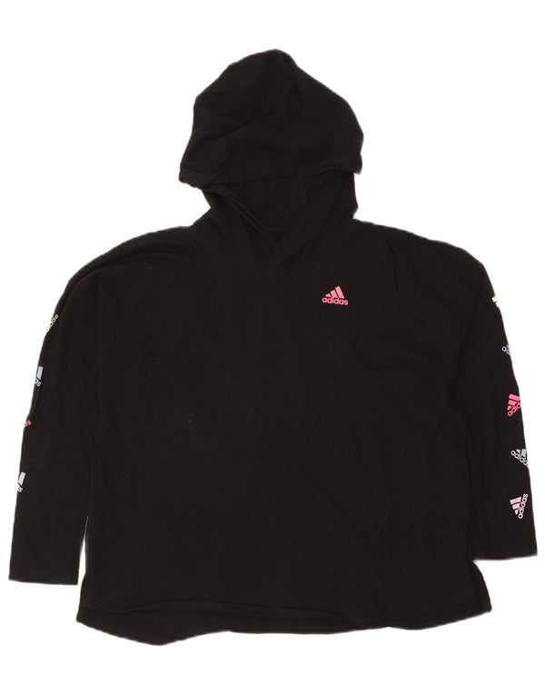 Damska bluza z kapturem Adidas Graphic Loose Fit UK 18 XL Czarna bawełna