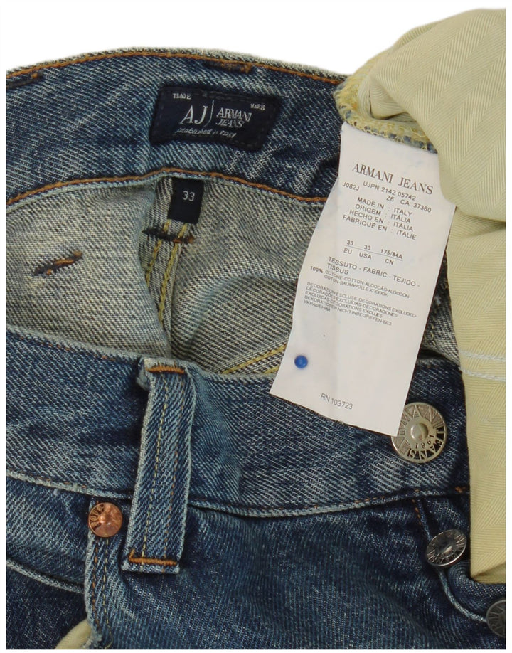 ARMANI Męskie proste dżinsy W33 L34 Niebieskie bawełniane