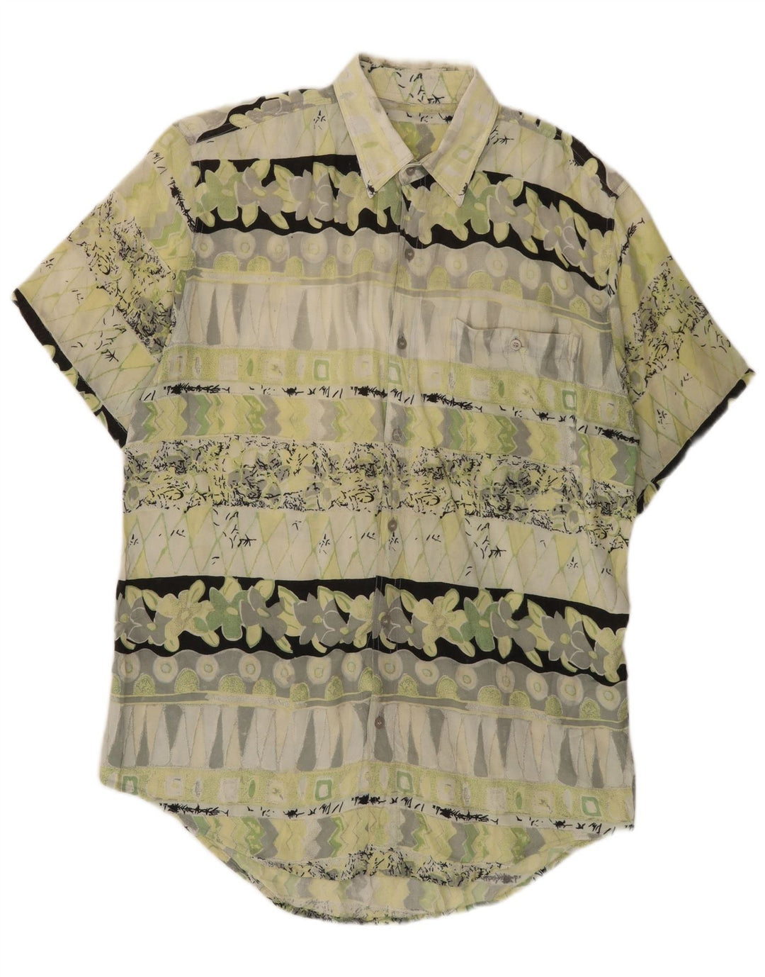 Koszula męska z krótkim rękawem w stylu vintage, średnio zielona, geometryczna