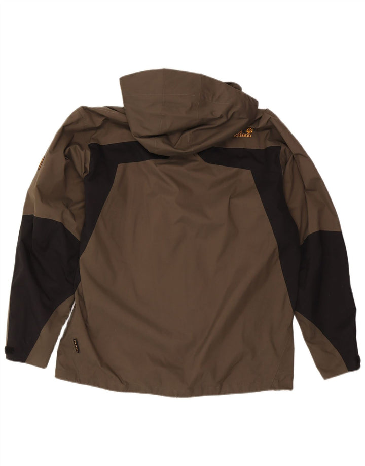 Męska kurtka przeciwdeszczowa Jack Wolfskin z kapturem, UK 36/38, średni khaki, blok kolorów
