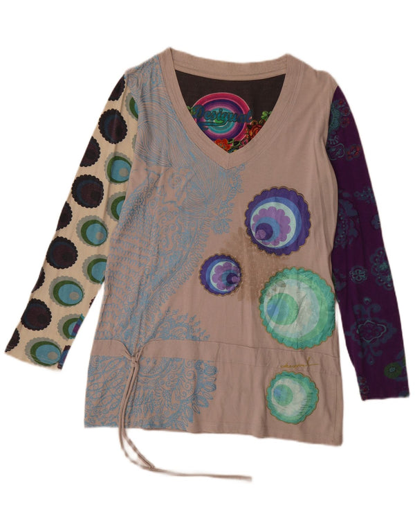 Damski top tunikowy Desigual w abstrakcyjny wzór UK 18 XL, beżowy, bawełniany