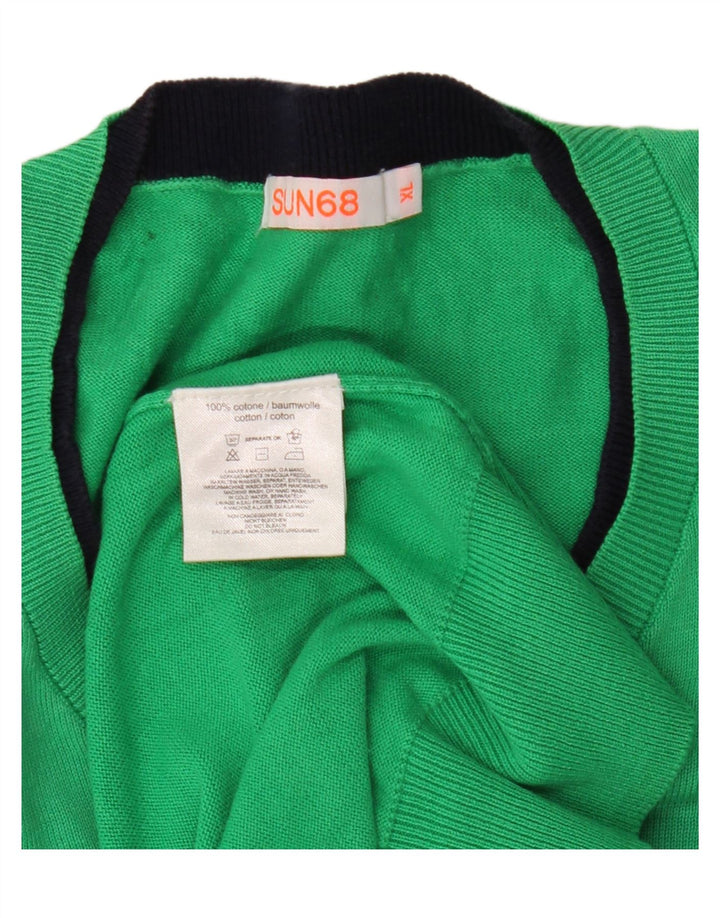 Męski sweter Sun68 z dekoltem w kształcie litery V, XL, zielona bawełna