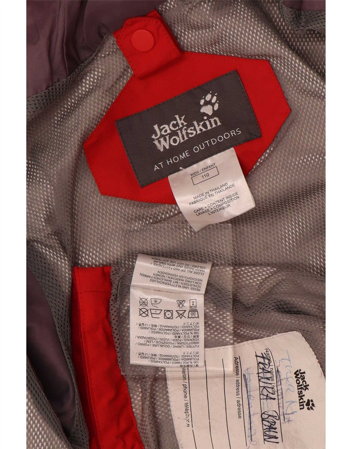 Chłopięca kurtka przeciwdeszczowa Jack Wolfskin z kapturem, 4-5 lat, poliamid w blokach kolorów w kolorze czerwonym