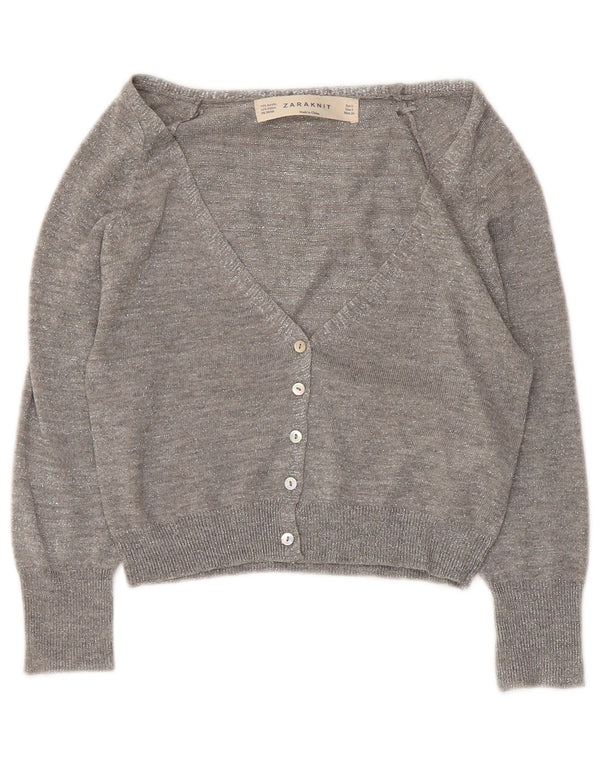 Damski sweter bolerko z rękawem 3/4 Zara UK 10, mały, szary, nakrapiany akryl