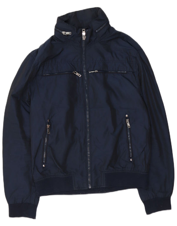 Męska kurtka bomberka z kapturem Zara UK 42 XL, granatowa, poliester