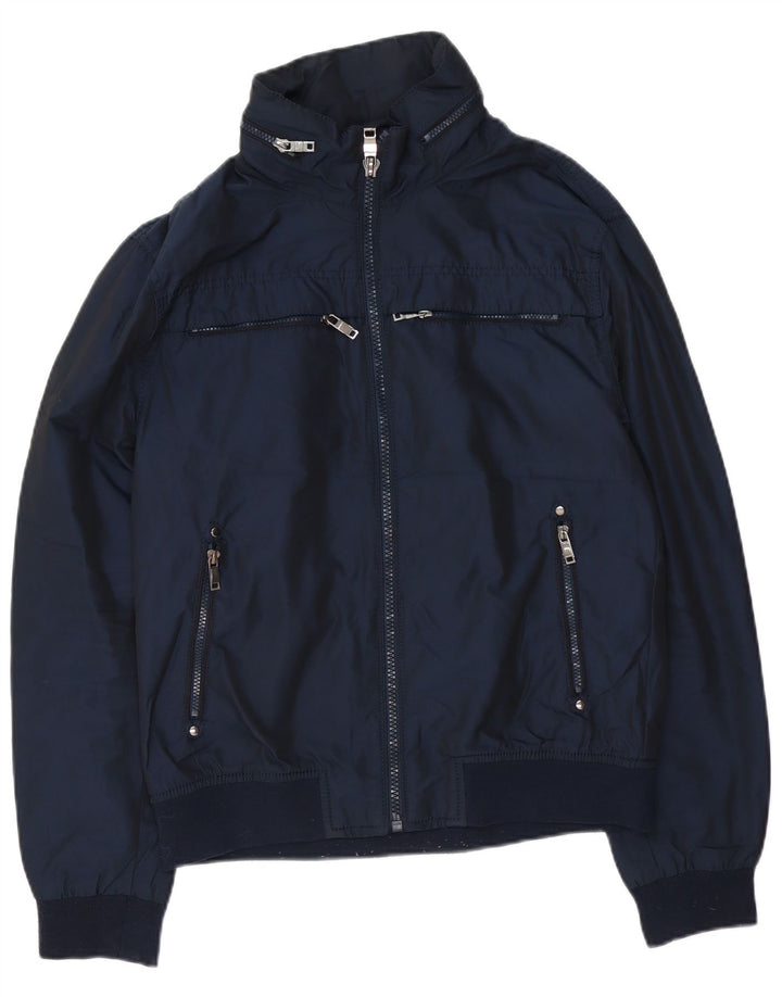 Męska kurtka bomberka z kapturem Zara UK 42 XL, granatowa, poliester