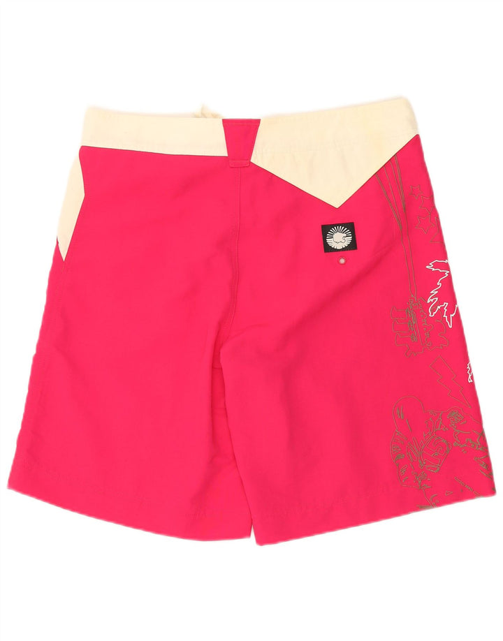 PUMA Mens Graphic Swimming Shorts Medium Pink Colourblock Nylon Beach