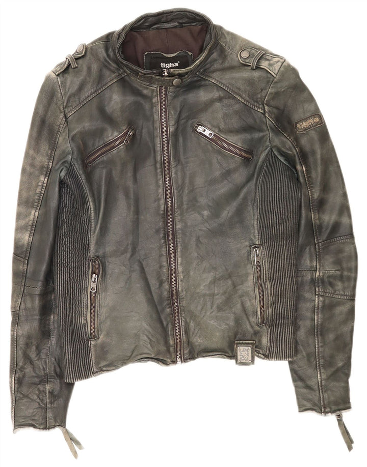 Damska skórzana kurtka racer Tigha UK 16, duża khaki