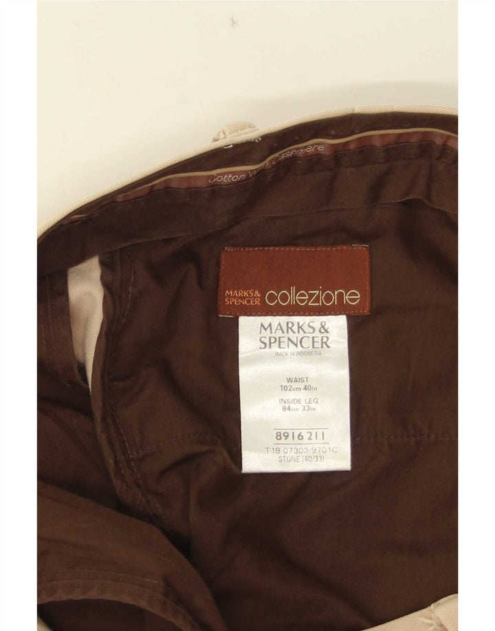 Marks & Spencer Męskie spodnie garniturowe W40 L33 Beżowa bawełna