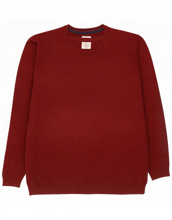 Męski sweter gruby z wycięciem pod szyją, 3XL, bordowy, bawełniany